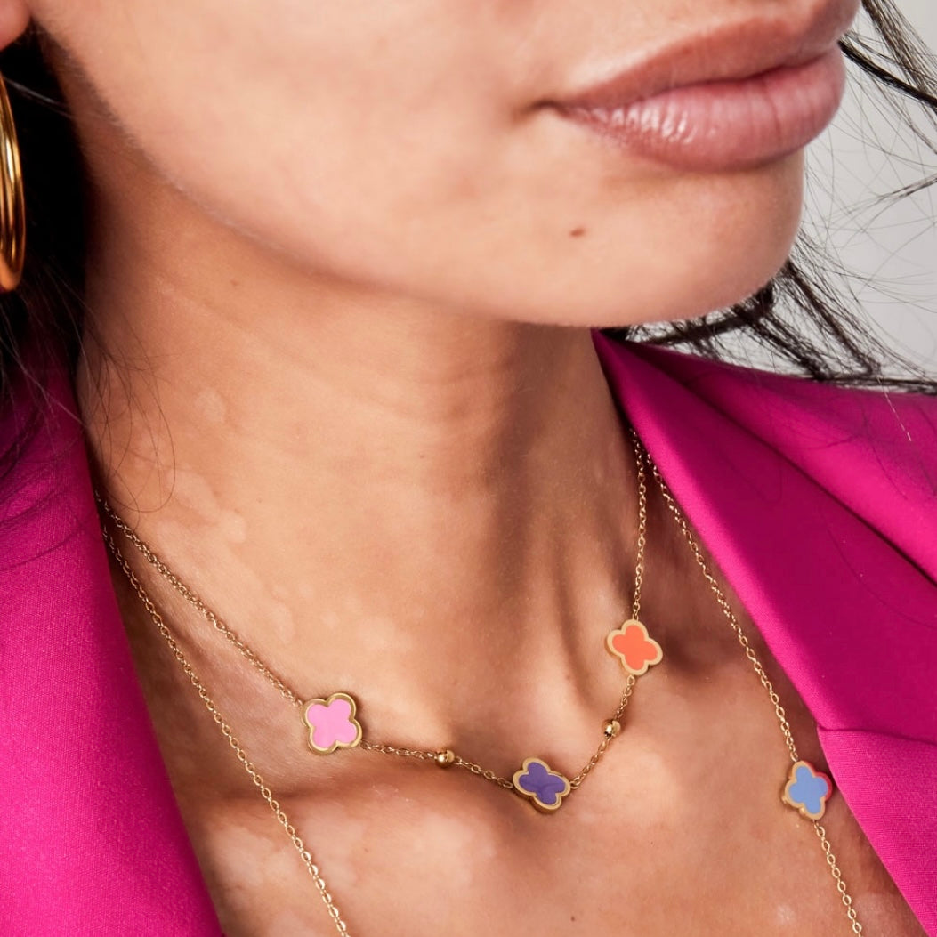 Roze Klaver Ketting