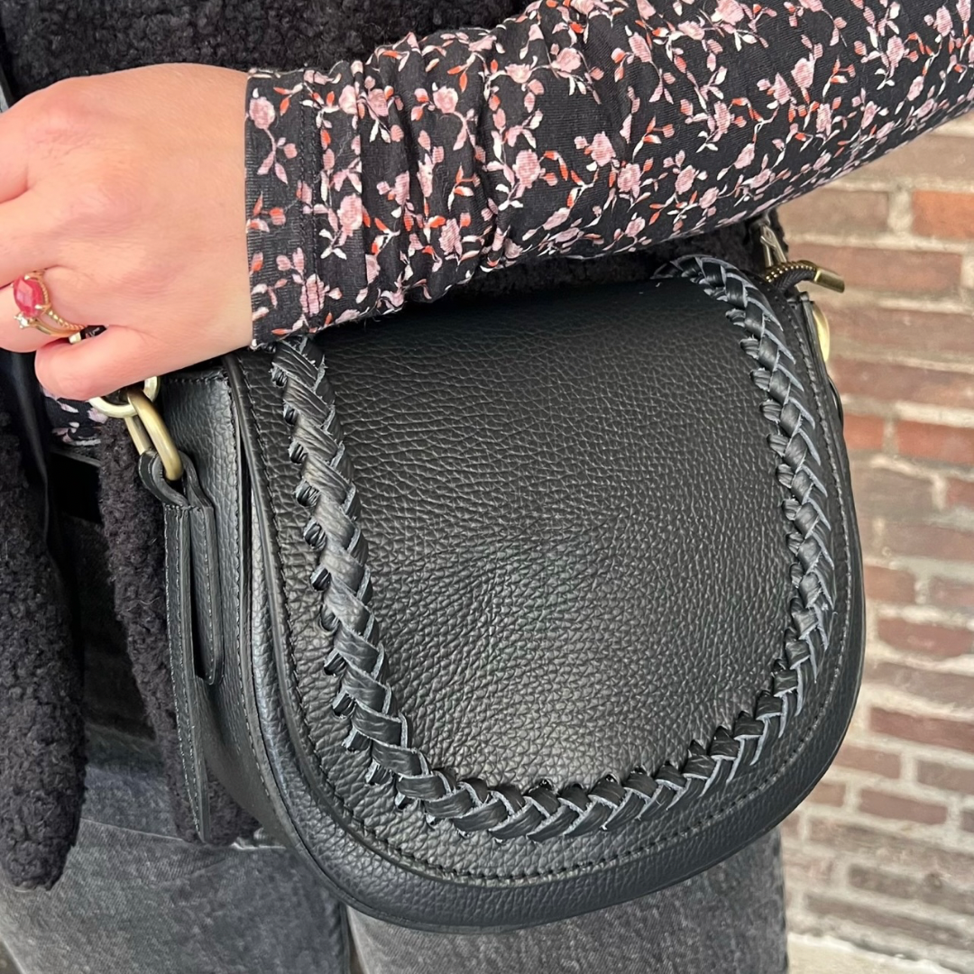 Kelly Tas Zwart Glad Leer