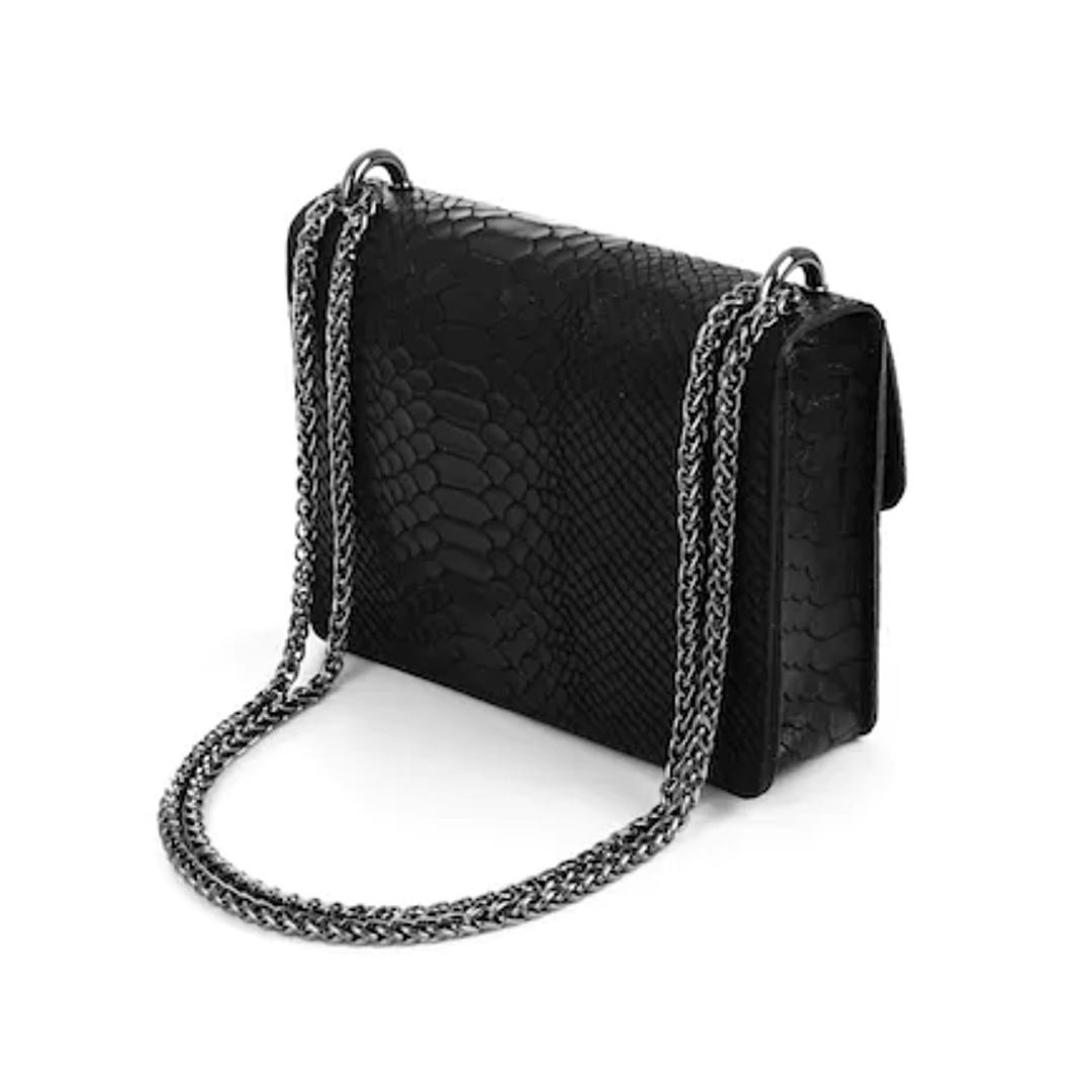 Slangenprint Crossbody Tas Zwart