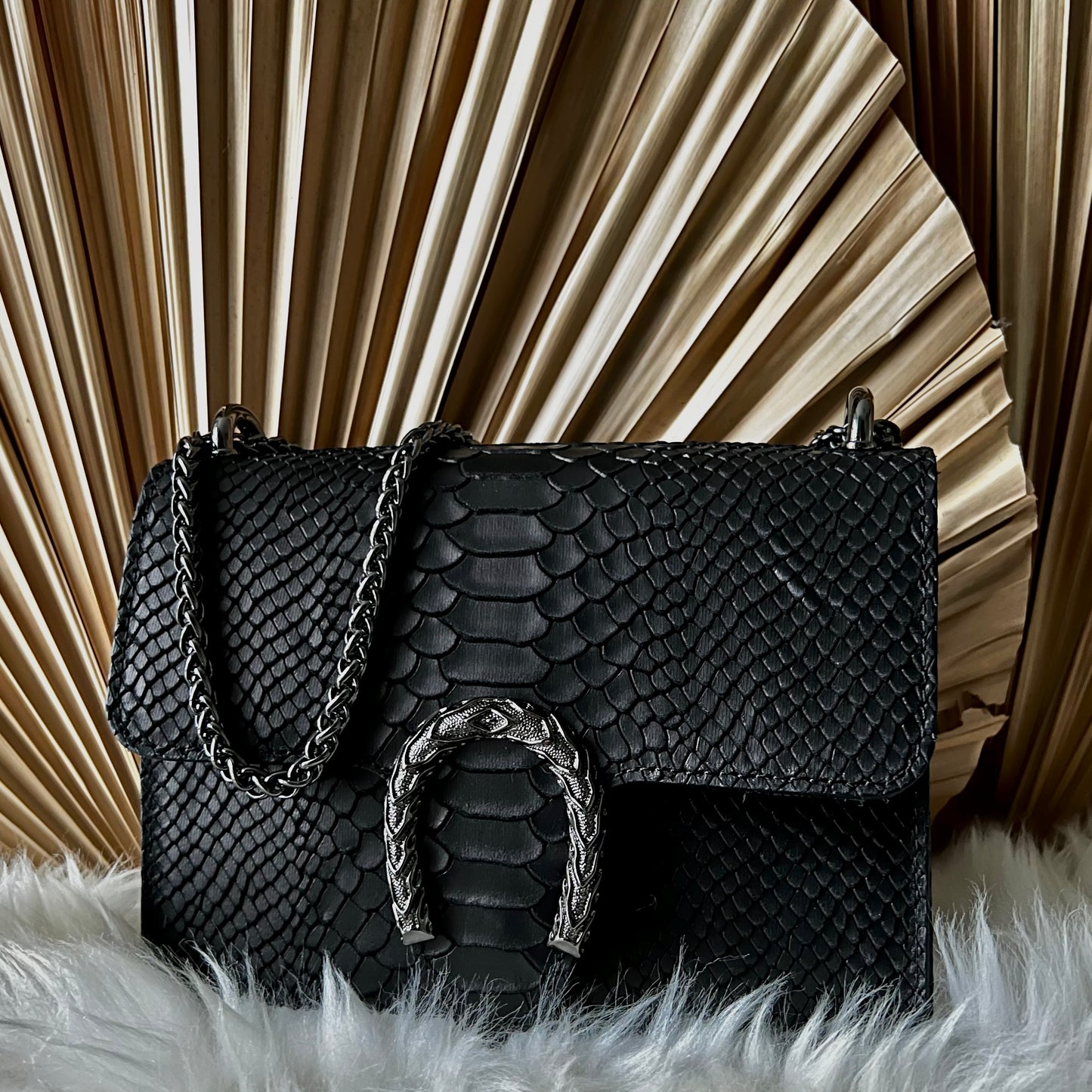 Slangenprint Crossbody Tas Zwart