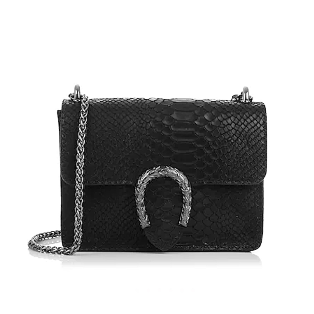 Slangenprint Crossbody Tas Zwart