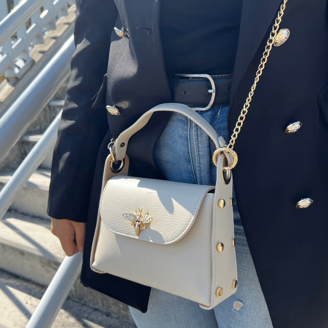 echt leren bee tas beige
