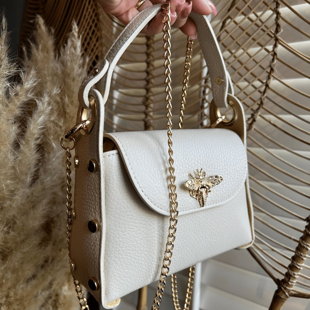 echt leren bee tas beige
